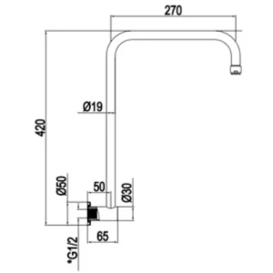 Latoro Brushed Gold Hi Rise Shower Arm Technical Drawing