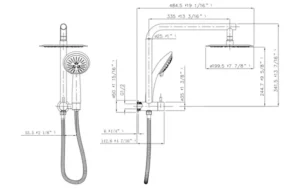 Latoro Brushed Gold Twin Shower Set Technical Drawing