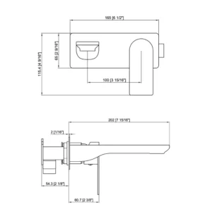 Brizo Brushed Nickel Wall Mixer Set Technical Drawing