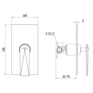 Verona Chrome Wall Mixer Technical Drawing