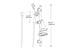 Latoro Chrome Hand Shower with Rail Technical Drawing