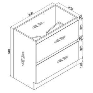 Rozz Floor Standing Vanity Product Drawing
