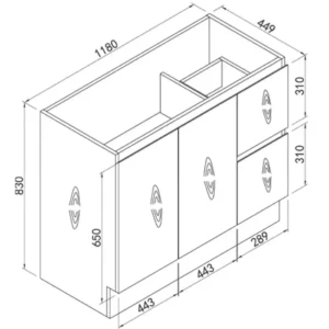 Roxio Rozz Floor Standing Vanity Product Drawing