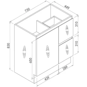 Roxio Rozz Floor Standing Vanity Product Drawing