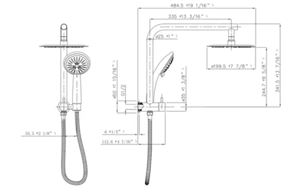 Latoro Twin Shower Set Technical Drawing 1