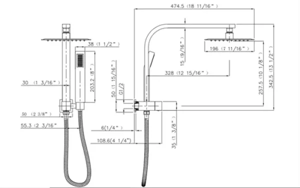 Romano Chrome Twin Shower Set Drawing 1