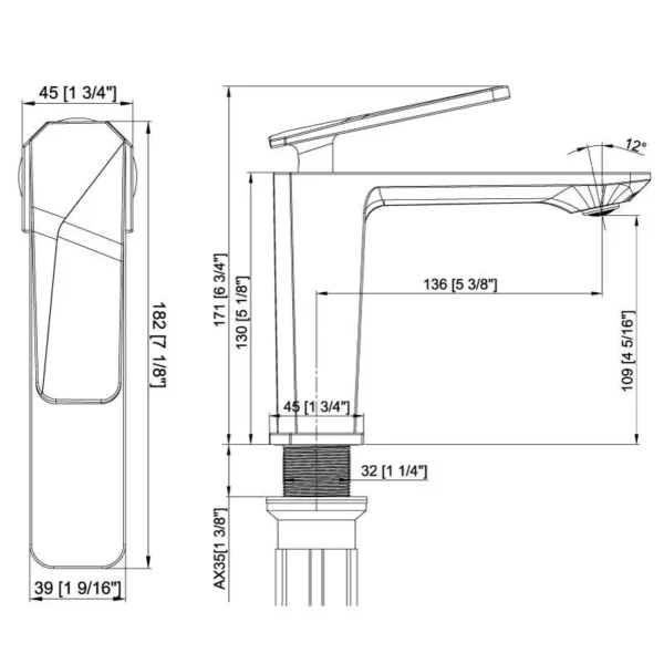 Verona Sink Mixer Drawing